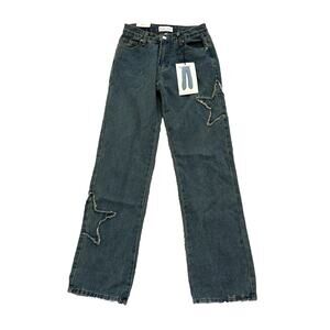 Angel Kiss Jeans Size 00 / 23‎ Juniors Star Patch high Rise Baggy Blue Denim